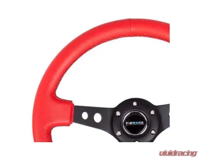 NRG Red Leather with Black Stitching 3inch Deep 350mm Sport Steering Wheel Universal - RST-006RR-BS