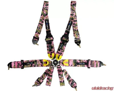 NRG 6Pt 2 Inch Shoulder Belt Cam Lock Buckle 3" Waist Belt And Crutch Belt Pink Camo - SBH-HRS6PCPKCAMO
