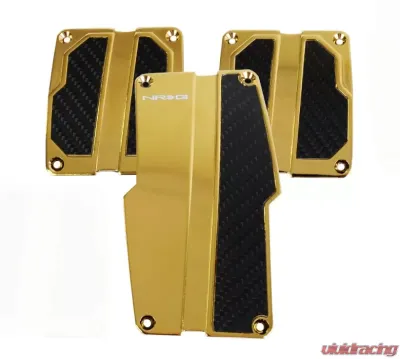 NRG Aluminum Pedal Pad Cover Plates Brushed Chrome Gold Black Carbon 3-Piece MT - PDL-100CG