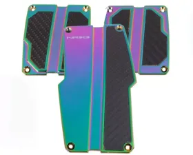NRG Aluminum Pedal Pad Cover Plates Brushed Neo Chrome Black Carbon 3-Piece MT
