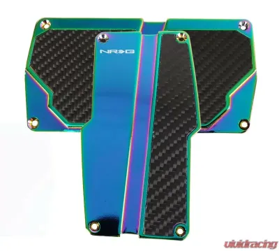 NRG Aluminum Pedal Pad Cover Pl2-Piece ATes Brushed Silver Black Carbon 2-Piece AT - PDL-150MC