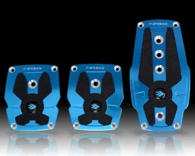 NRG Blue Manual Brushed Aluminum Sport Pedal with Black Rubber Inserts Universal