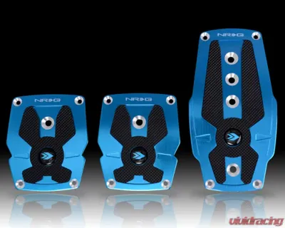 NRG Blue Manual Brushed Aluminum Sport Pedal with Black Rubber Inserts Universal - PDL-200BL