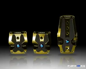 NRG Chrome Gold Manual Brushed Aluminum Sport Pedal with Black Rubber Inserts Universal