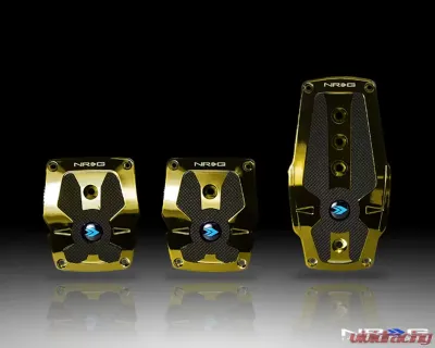 NRG Chrome Gold Manual Brushed Aluminum Sport Pedal with Black Rubber Inserts Universal - PDL-200CG