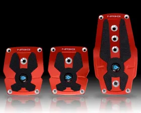 NRG Red Manual Brushed Aluminum Sport Pedal with Black Rubber Inserts Universal