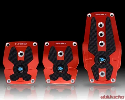 NRG Red Manual Brushed Aluminum Sport Pedal with Black Rubber Inserts Universal - PDL-200RD