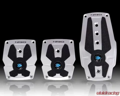 NRG Silver Manual Brushed Aluminum Sport Pedal with Black Rubber Inserts Universal - PDL-200SL