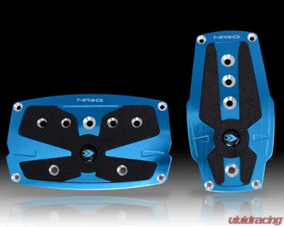 NRG Blue Automatic Brushed Aluminum Sport Pedal with Black Rubber Inserts Universal - PDL-250BL