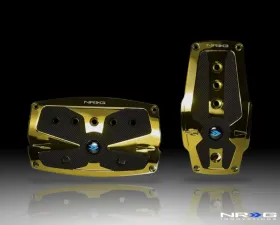 NRG Chrome Gold Automatic Brushed Aluminum Sport Pedal with Black Rubber Inserts Universal