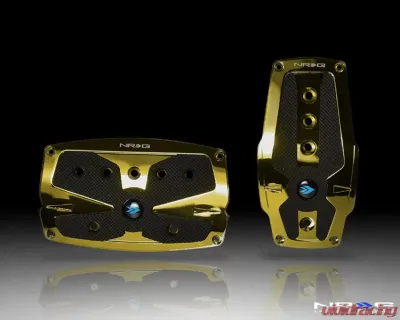 NRG Chrome Gold Automatic Brushed Aluminum Sport Pedal with Black Rubber Inserts Universal - PDL-250CG