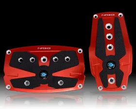 NRG Red Automatic Brushed Aluminum Sport Pedal with Black Rubber Inserts Universal