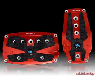 NRG Red Automatic Brushed Aluminum Sport Pedal with Black Rubber Inserts Universal - PDL-250RD