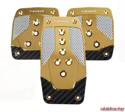 NRG Aluminum Pedal Pad Cover Plates Chrome Gold Black Carbon 3-Piece MT - PDL-400CG