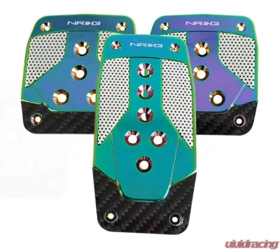NRG Aluminum Pedal Pad Cover Plates Neo Chrome Black Carbon 3-Piece MT - PDL-400MC