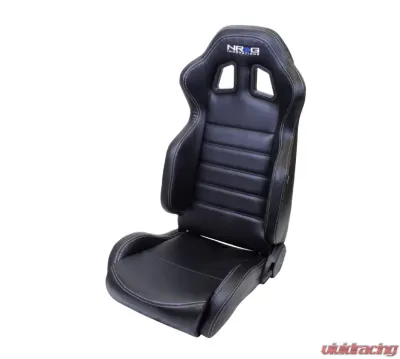 NRG Reclinable Racing Seat Black Leather with White Stitching - RSC-208L/R