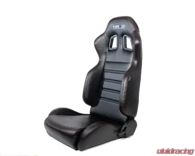 NRG Reclinable Racing Seat Black Leather with Red Stitching - RSC-208-1L/R