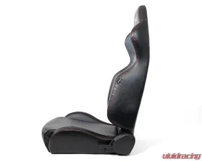 NRG Reclinable Racing Seat Black Leather with Red Stitching - RSC-208-1L/R