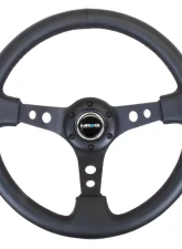 NRG Reinforced Sport Steering Wheel 350mm 3 Inch Deep Black Spoke Round holes Black Leather                                     - RST-006BK - Image 3