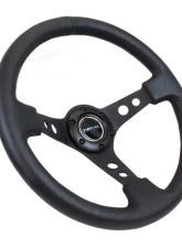 NRG Reinforced Sport Steering Wheel 350mm 3 Inch Deep Black Spoke Round holes Black Leather                                     - RST-006BK - Image 2