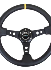 NRG Reinforced Sport Steering Wheel 350mm 3 Inch Deep Black Spoke Round holes Black Leather Yellow Stripes                                     - RST-006BK-Y - Image 3