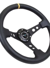 NRG Reinforced Sport Steering Wheel 350mm 3 Inch Deep Black Spoke Round holes Black Leather Yellow Stripes                                     - RST-006BK-Y - Image 2