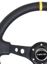 NRG Reinforced Sport Steering Wheel 350mm 3 Inch Deep Black Spoke Round holes Black Leather Yellow Stripes                                     - RST-006BK-Y - Image 3