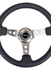 NRG Reinforced Sport Steering Wheel 350mm 3 Inch Deep Gun Metal Spoke Round holes Black Leather                                     - RST-006GM - Image 4
