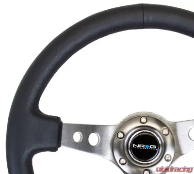 NRG Reinforced Sport Steering Wheel 350mm 3 Inch Deep Gun Metal Spoke Round holes Black Leather - RST-006GM