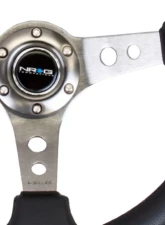 NRG Reinforced Sport Steering Wheel 350mm 3 Inch Deep Gun Metal Spoke Round holes Black Leather                                     - RST-006GM - Image 4