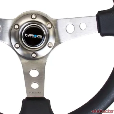 NRG Reinforced Sport Steering Wheel 350mm 3 Inch Deep Gun Metal Spoke Round holes Black Leather - RST-006GM
