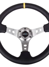 NRG Reinforced Sport Steering Wheel 350mm 3 Inch Deep Gun Metal Spoke Round holes Black Leather Yellow Center Mark                                     - RST-006GM-Y - Image 4