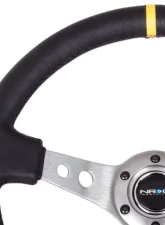 NRG Reinforced Sport Steering Wheel 350mm 3 Inch Deep Gun Metal Spoke Round holes Black Leather Yellow Center Mark                                     - RST-006GM-Y - Image 3