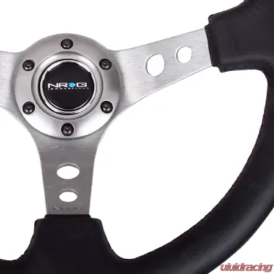 NRG Reinforced Sport Steering Wheel 350mm 3 Inch Deep Gun Metal Spoke Round holes Black Leather Yellow Center Mark - RST-006GM-Y