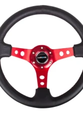 NRG Reinforced Sport Steering Wheel 350mm 3 Inch Deep Red Spoke Round holes Black Leather                                     - RST-006RD - Image 2