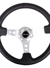 NRG Reinforced Sport Steering Wheel 350mm 3 Inch Deep Silver Spoke Round holes Black Leather                                     - RST-006SL - Image 3