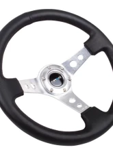 NRG Reinforced Sport Steering Wheel 350mm 3 Inch Deep Silver Spoke Round holes Black Leather                                     - RST-006SL - Image 2