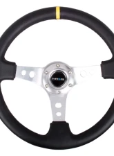NRG Reinforced Sport Steering Wheel 350mm 3 Inch Deep Silver Spoke Round holes Black Leather Yellow Center Mark                                     - RST-006SL-Y - Image 3