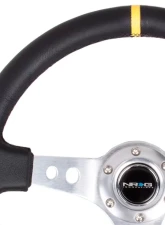 NRG Reinforced Sport Steering Wheel 350mm 3 Inch Deep Silver Spoke Round holes Black Leather Yellow Center Mark                                     - RST-006SL-Y - Image 2