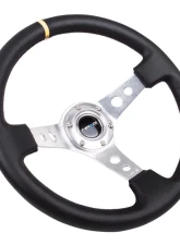 NRG Reinforced Sport Steering Wheel 350mm 3 Inch Deep Silver Spoke Round holes Black Leather Yellow Center Mark                                     - RST-006SL-Y - Image 3
