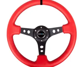 NRG Reinforced Sport Steering Wheel 350mm 3 Inch Deep Black Spoke with Suede finish Black Stitch
