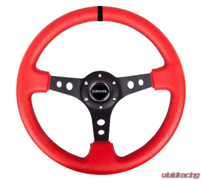 NRG Reinforced Sport Steering Wheel 350mm 3 Inch Deep Black Spoke with Suede finish Black Stitch - RST-006RR-BS-B