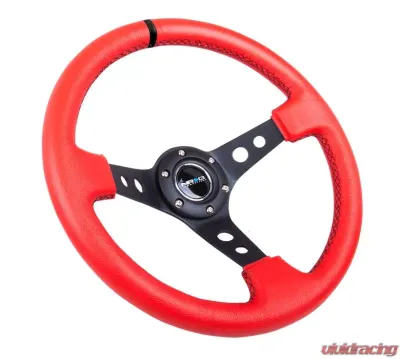 NRG Reinforced Sport Steering Wheel 350mm 3 Inch Deep Black Spoke with Suede finish Black Stitch - RST-006RR-BS-B