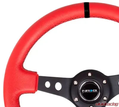 NRG Reinforced Sport Steering Wheel 350mm 3 Inch Deep Black Spoke with Suede finish Black Stitch - RST-006RR-BS-B