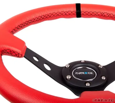 NRG Reinforced Sport Steering Wheel 350mm 3 Inch Deep Black Spoke with Suede finish Black Stitch - RST-006RR-BS-B