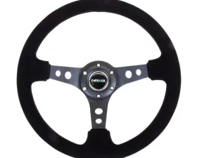NRG Reinforced Sport Steering Wheel 350mm 3 Inch Deep Black Spoke Suede Black Stitch Black Center Mark
