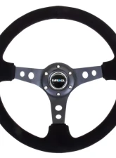 NRG Reinforced Sport Steering Wheel 350mm 3 Inch Deep Black Spoke Suede Black Stitch Black Center Mark                                     - RST-006-S - Image 3