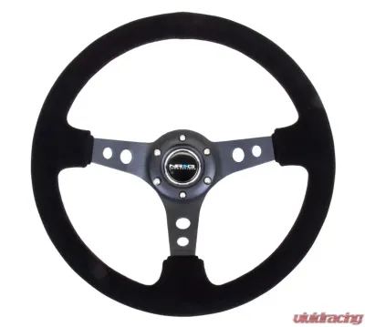 NRG Reinforced Sport Steering Wheel 350mm 3 Inch Deep Black Spoke Suede Black Stitch Black Center Mark - RST-006-S