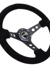 NRG Reinforced Sport Steering Wheel 350mm 3 Inch Deep Black Spoke Suede Black Stitch Black Center Mark                                     - RST-006-S - Image 2
