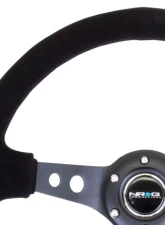 NRG Reinforced Sport Steering Wheel 350mm 3 Inch Deep Black Spoke Suede Black Stitch Black Center Mark                                     - RST-006-S - Image 3